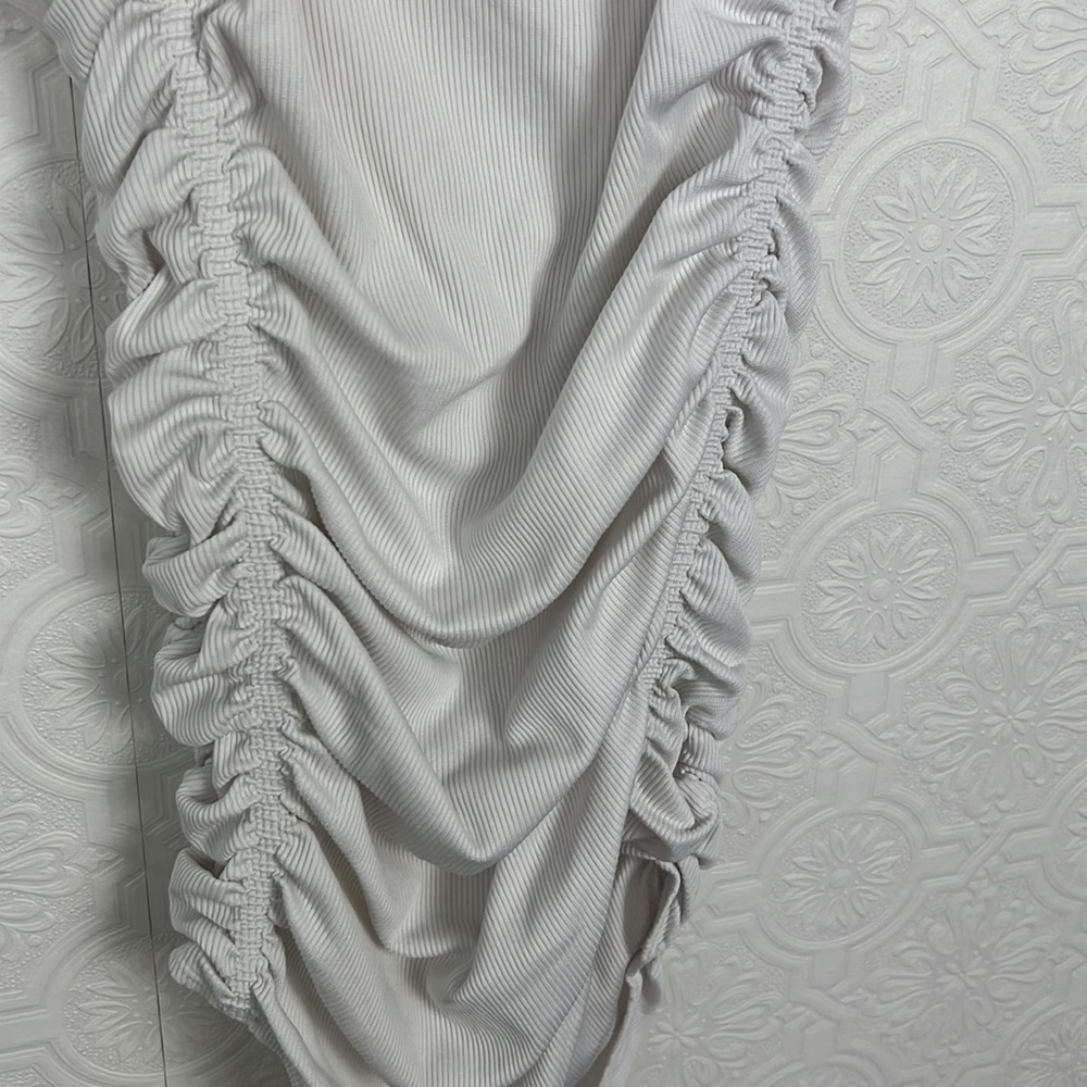 Free People On Your Side white‎ Bodysuit Ribbed Smocked Square Neck Tank Shirt - Picture 7 of 10